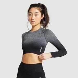 Adapt Ombre Seamless Long Sleeve Crop in Black Marl